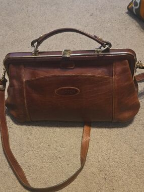 Oroton Chestnut Brown Leather Satchel with Top Handle